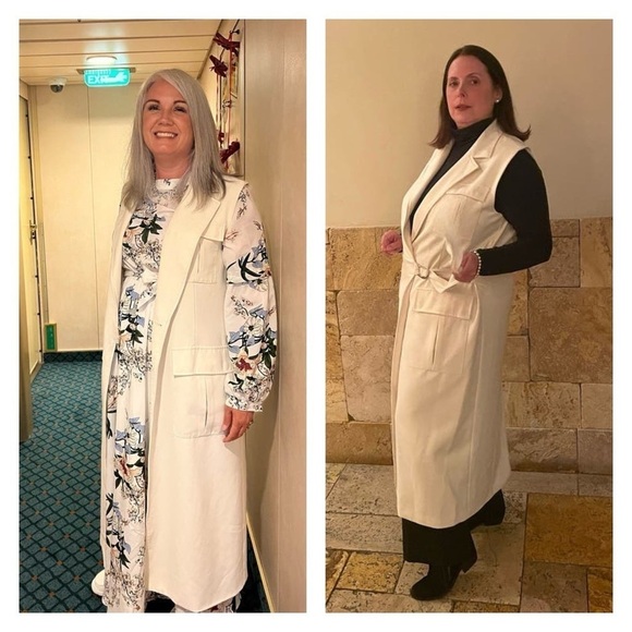 MARINA MASCONE vest long wrap cream white size small D-ring belt trench pockets - Picture 4 of 16